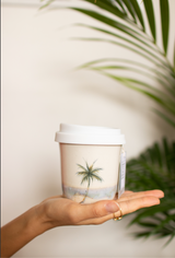 ヤシの木デザインの陶器タンブラー(ブルー)