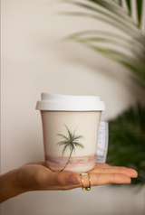 ヤシの木デザインの陶器タンブラー(ピンク)